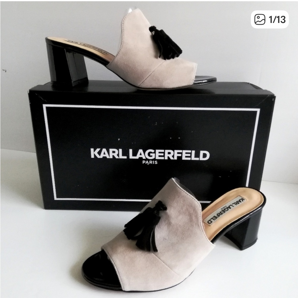 Karl Lagerfeld Hettie Suede Open Toe Slip On Mules